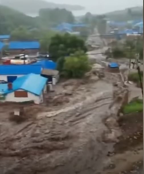 Flooding from the dam collapses in Hulunbuir in China on 18 July 2021