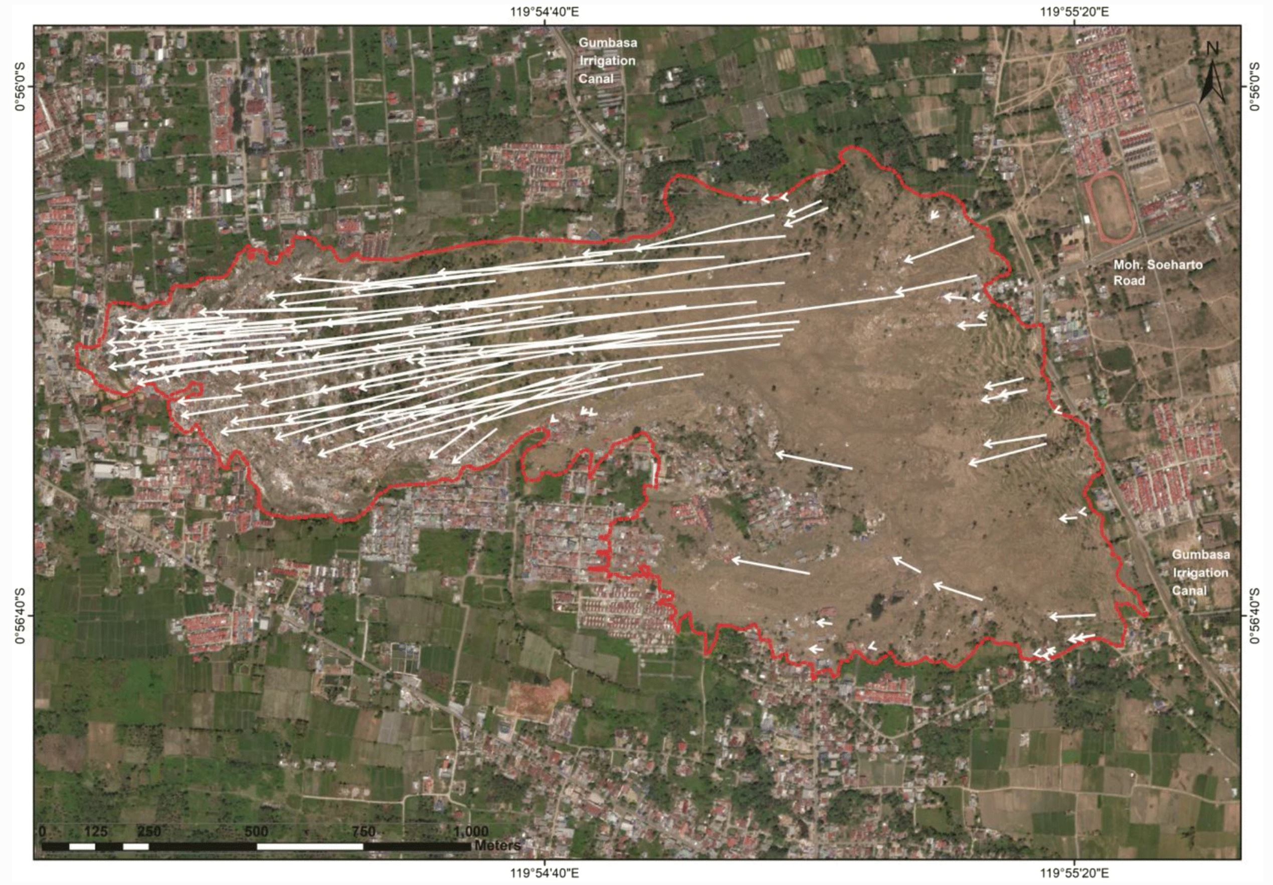 Movement vectors for the landslide at Petobo in Indonesia. 
