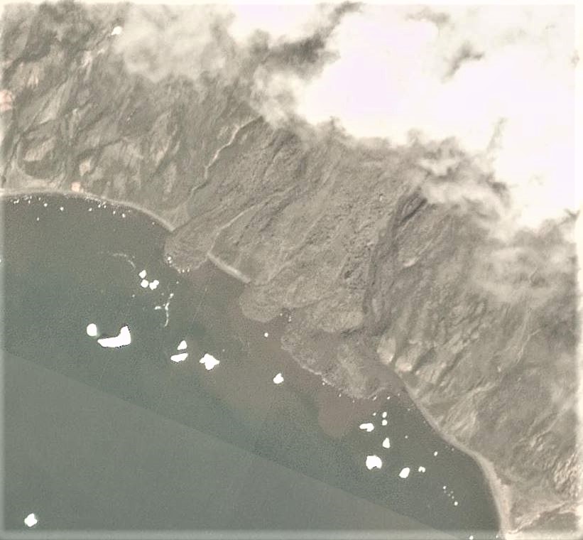 PlanetScope satellite image of the 15 June 2021 landslide into the Sullorsuaq in Greenland.