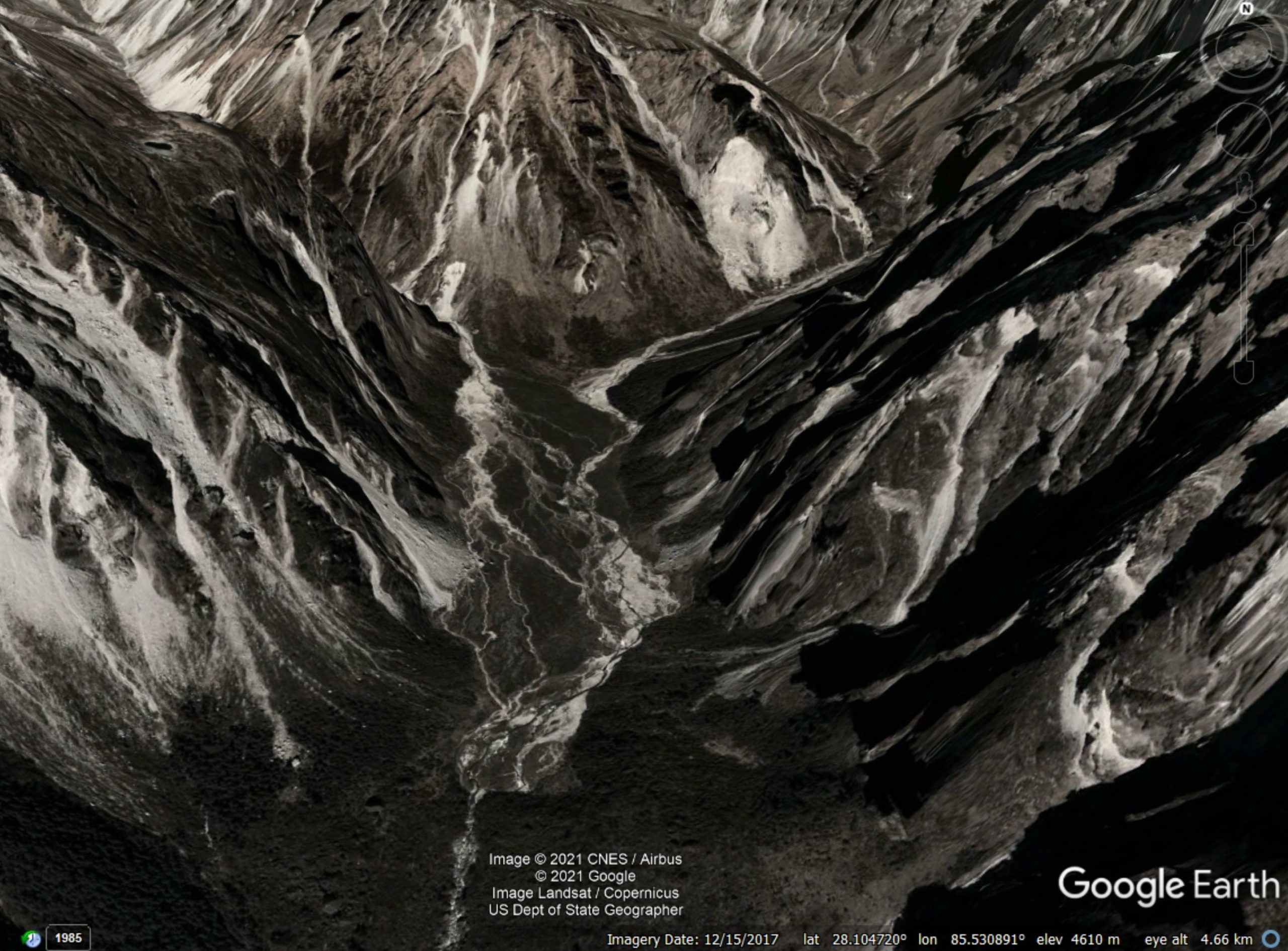 Google Earth image of the headwaters above Melamchi.