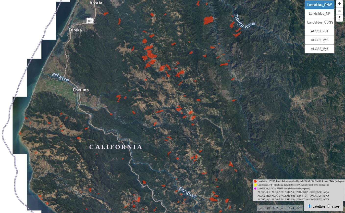 A part of the online InSAR derived landslide inventory for the Pacific Northwest.