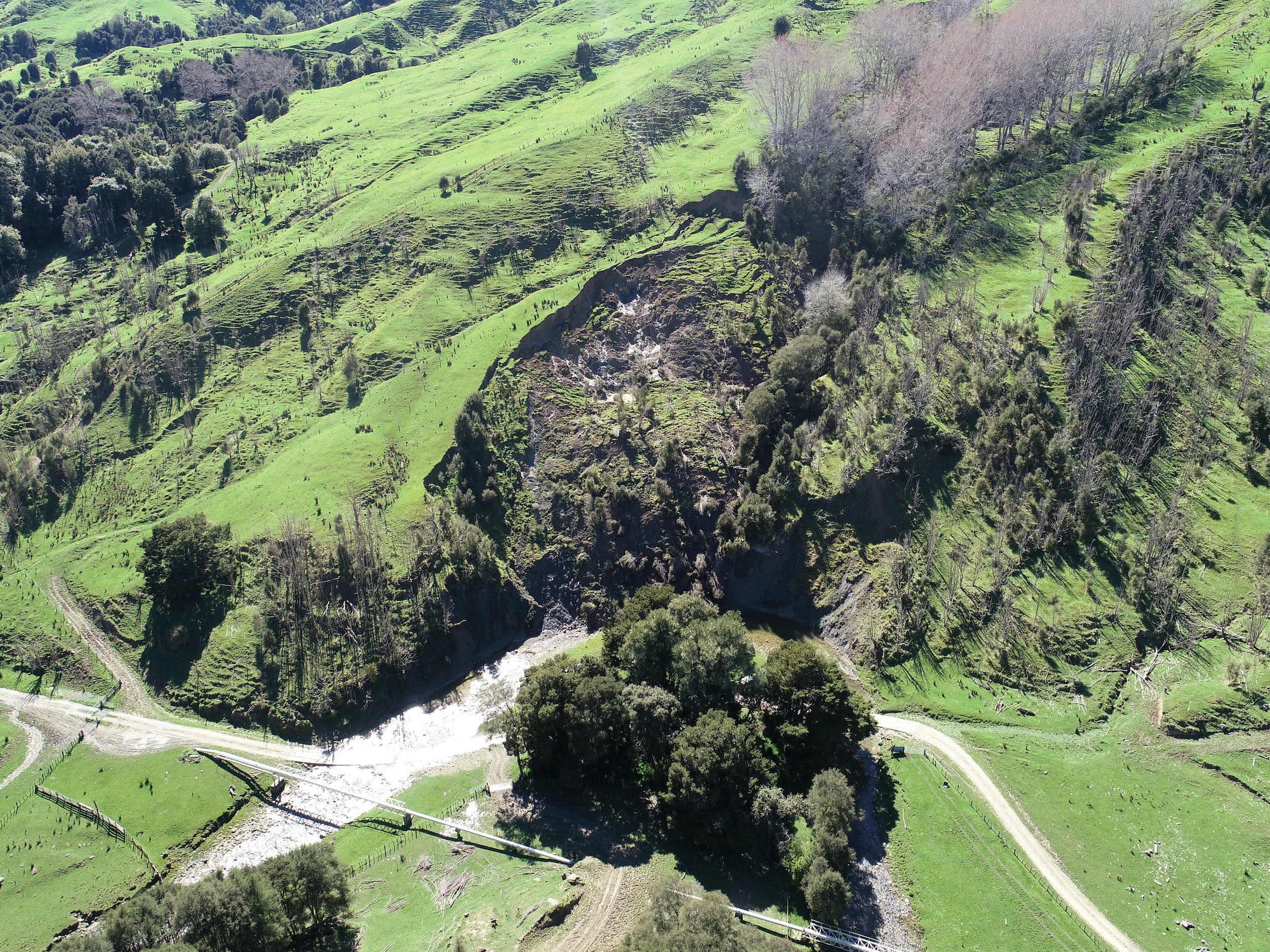 A new landslide near to Gisborne in New Zealand.  Image courtesy of Dr Murry Cave.