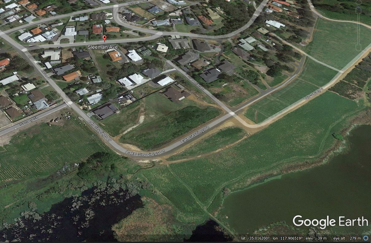 Google Earth image showing the location of the landslide at Mira Mar in Albany, Australia.