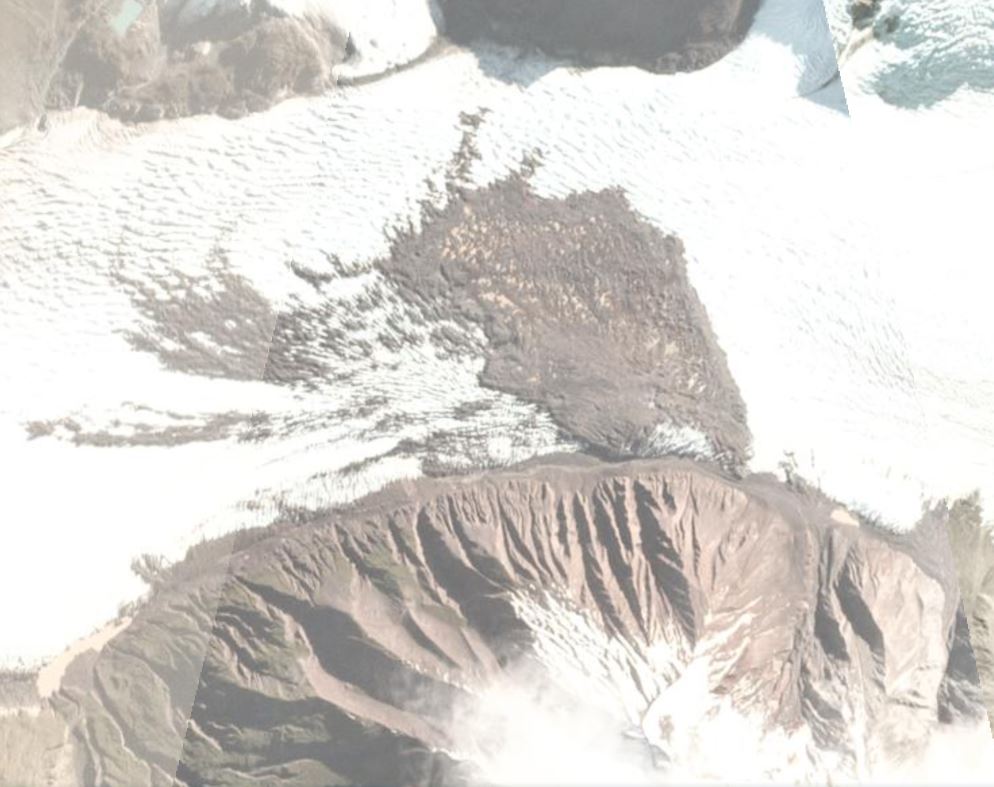 A satellite image of the landslide debris at Glacier Amalia on the Southern Patagonian Icefield.