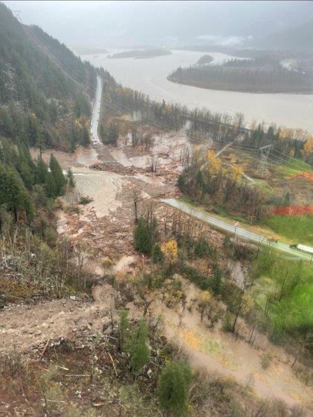 A landslide on Highway 1 between Agassiz and Hope in British Columbia. 
