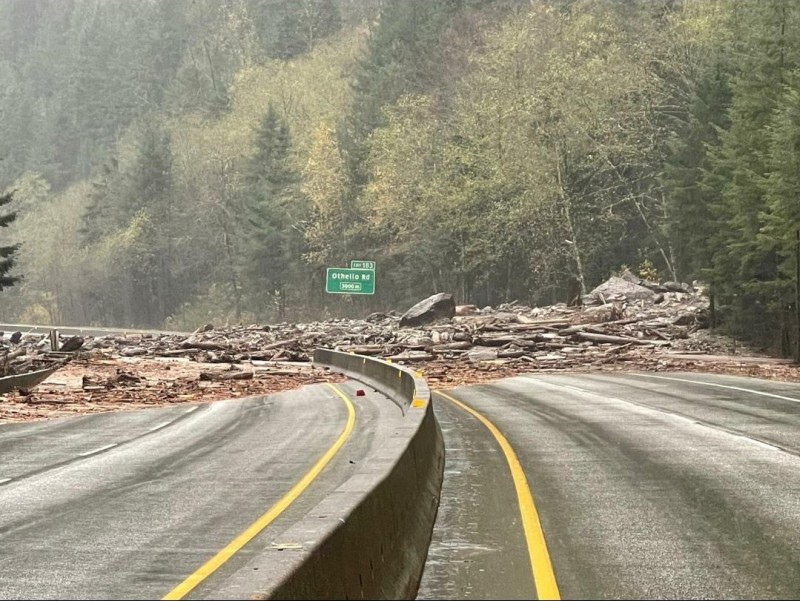 A landslide on Highway 5 to the north of Hope in British Columbia. 