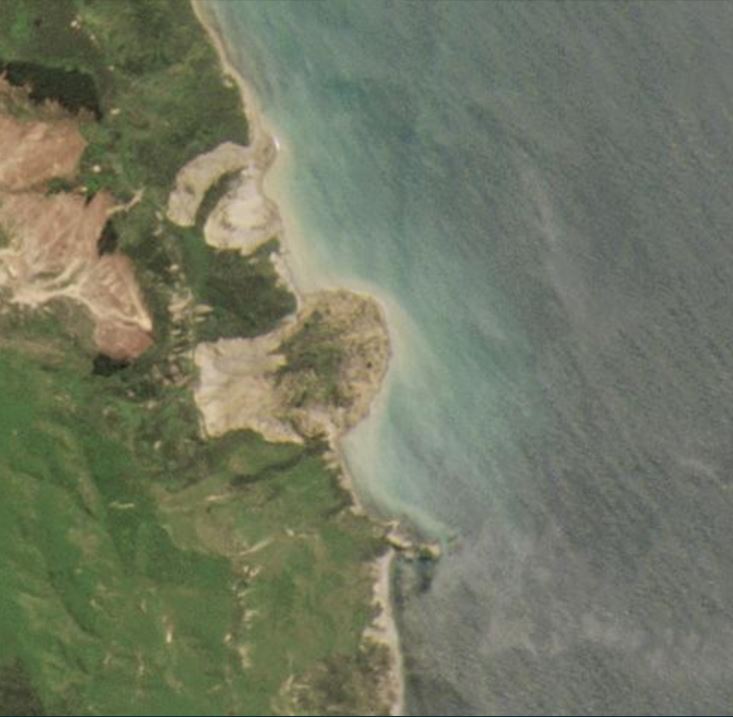 Satellite imagery of the aftermath of the landslides at Beach Loop in New Zealand. 
