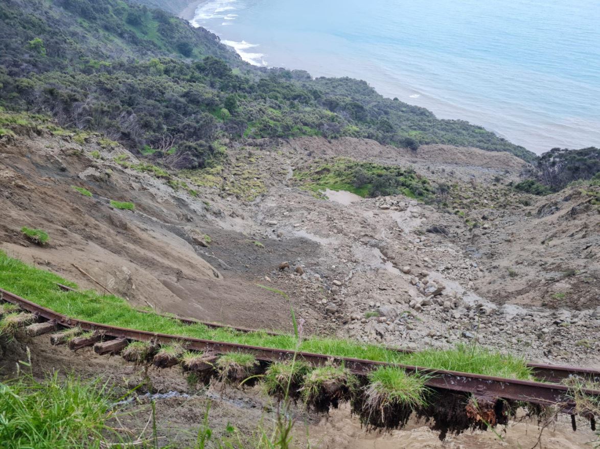 The Beach Loop landslide 30 km south of Gisborne in New Zealand. 