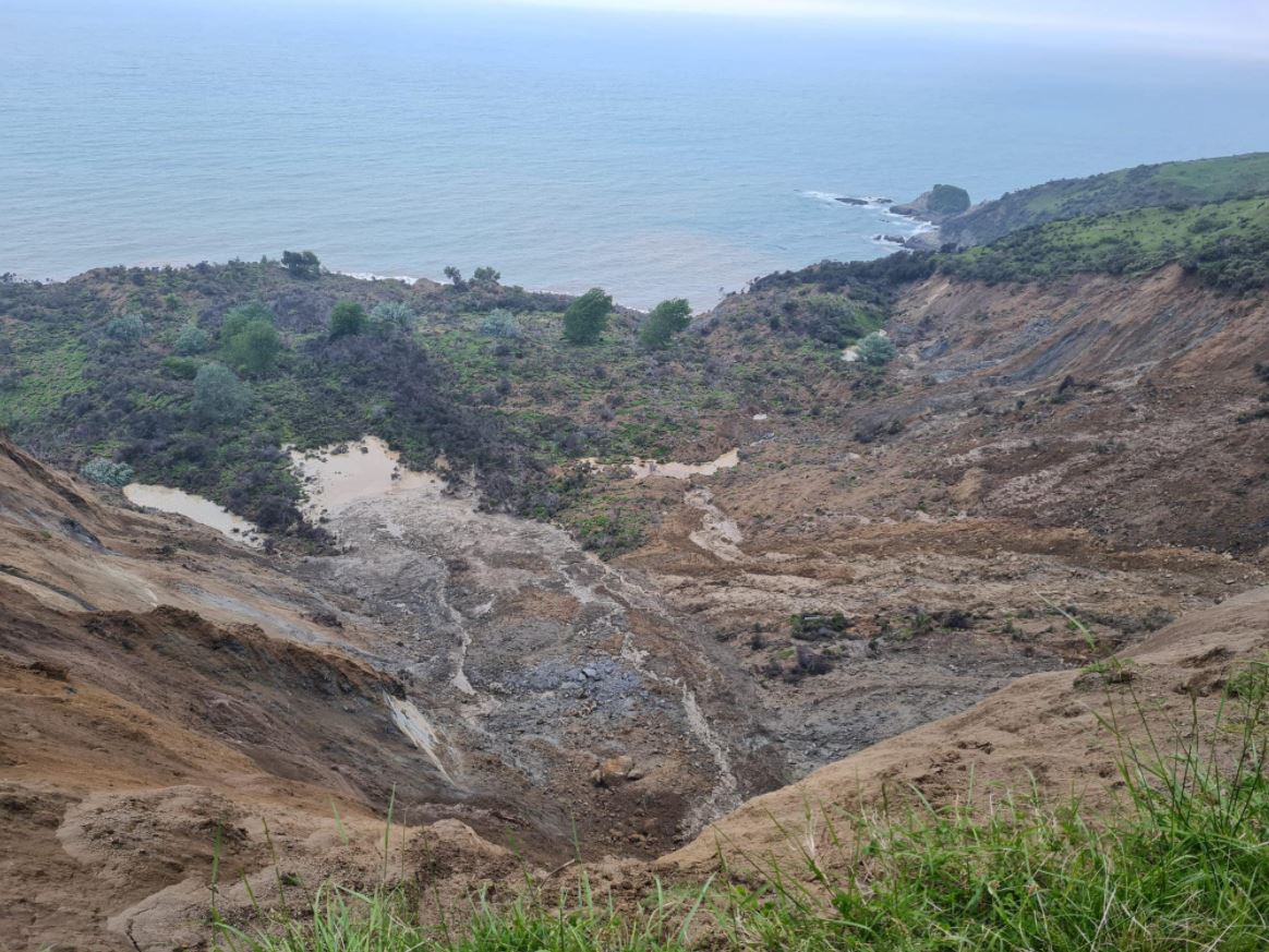 The largest landslide at Beach Loop, 30 km south of Gisborne in New Zealand.