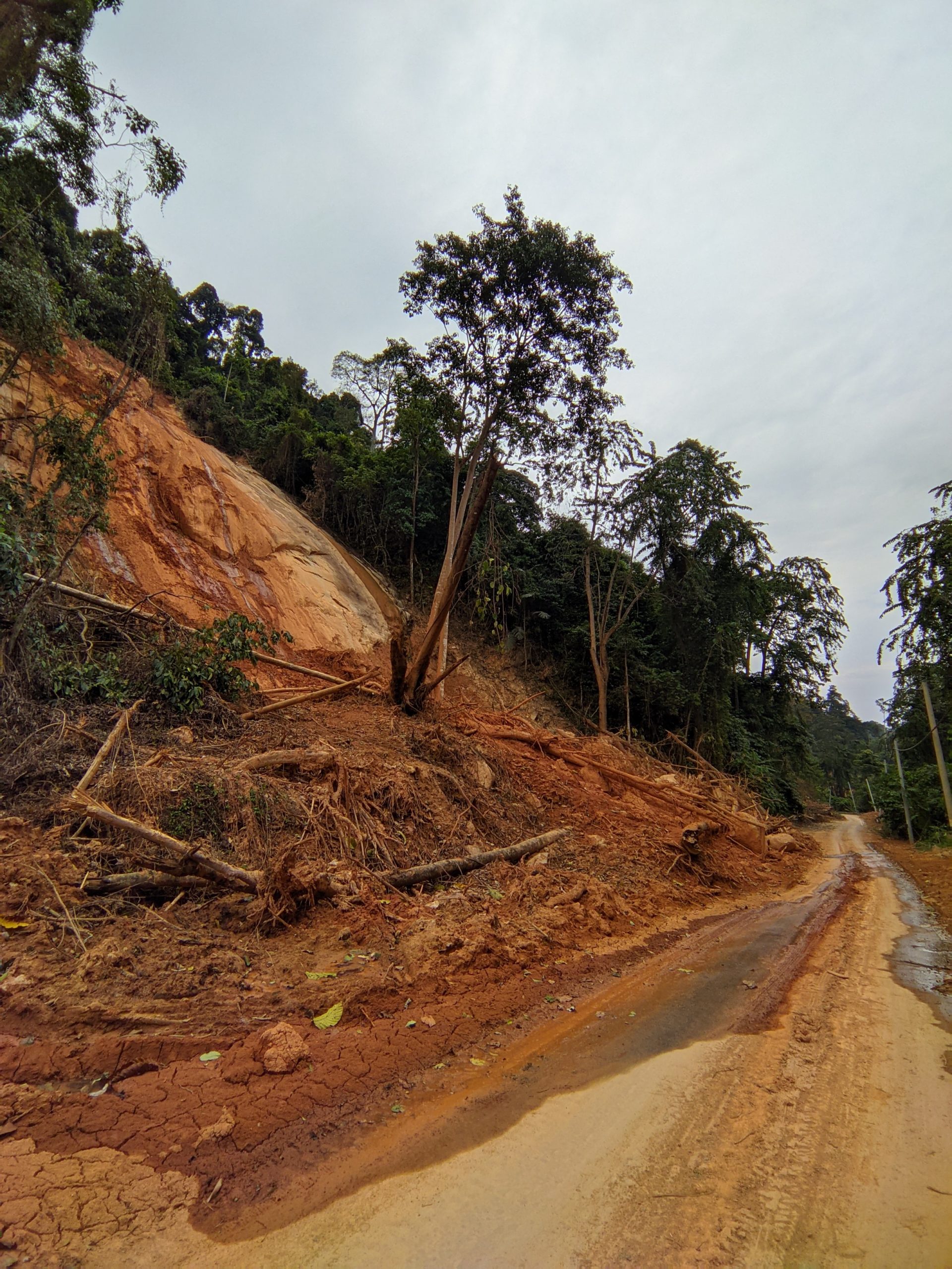 A landslide from the rains in December 2021 on Route N32 in Malaysia.