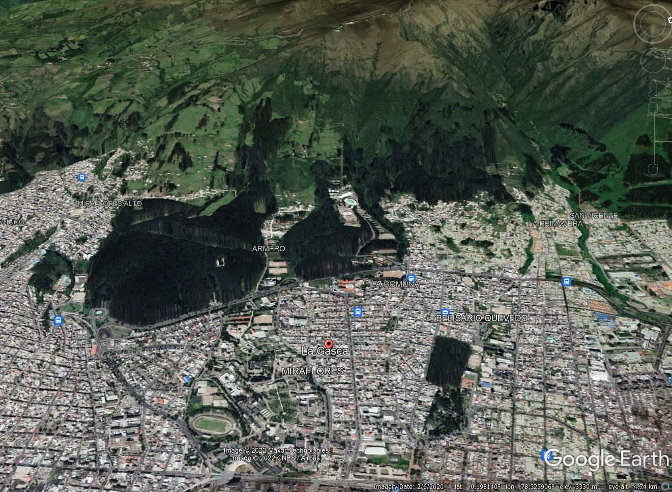Google Earth image of the La Gasca suburb of Quito.