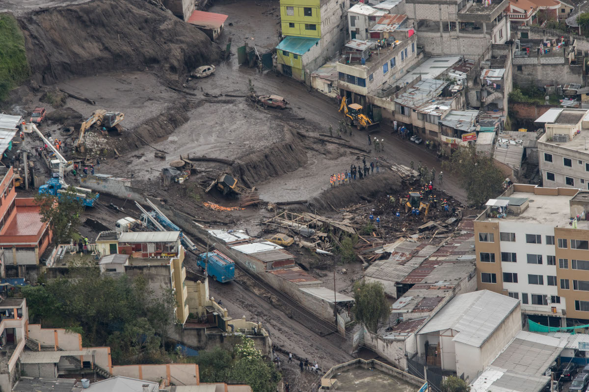 The aftermath of the 31 January 2022 mudflow in La Gasca, Quito. 