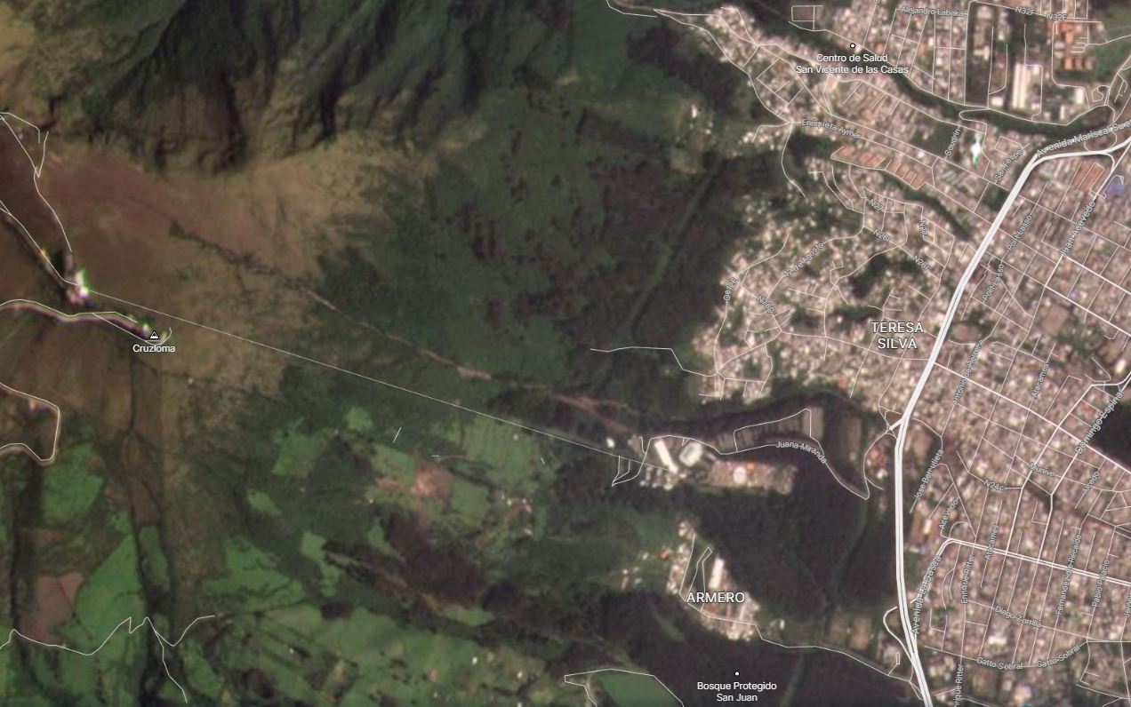 PlanetScope image of the site of the 31 January 2022 mudflow at La Gasca in Ecuador. 