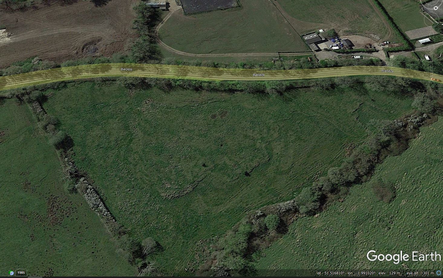 Google Earth image of the site of the landslide at Lyneham in southern England. 