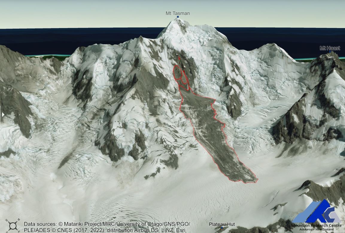 3D view of the February 2022 landslide on Mount Tasman in New Zealand