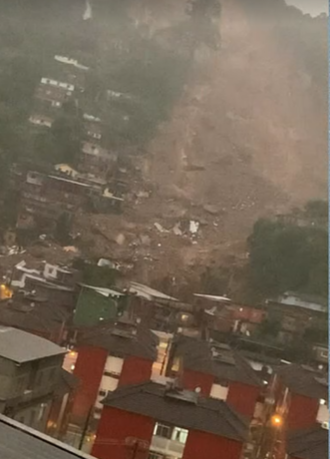 Image reportedly showing the aftermath of a landslide at Morro da Oficina in Petrópolis.
