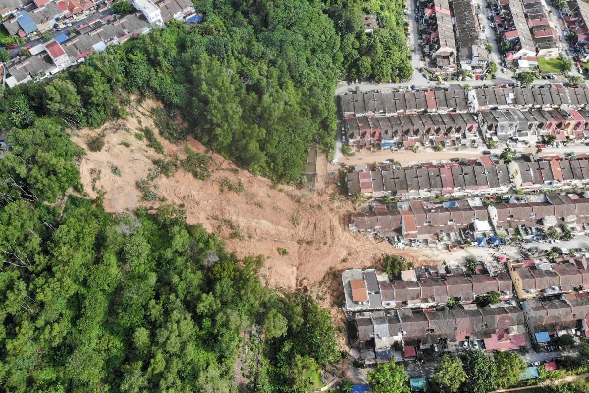Near vertical image of the 10 March 2022 landslide at Ampang in Malaysia