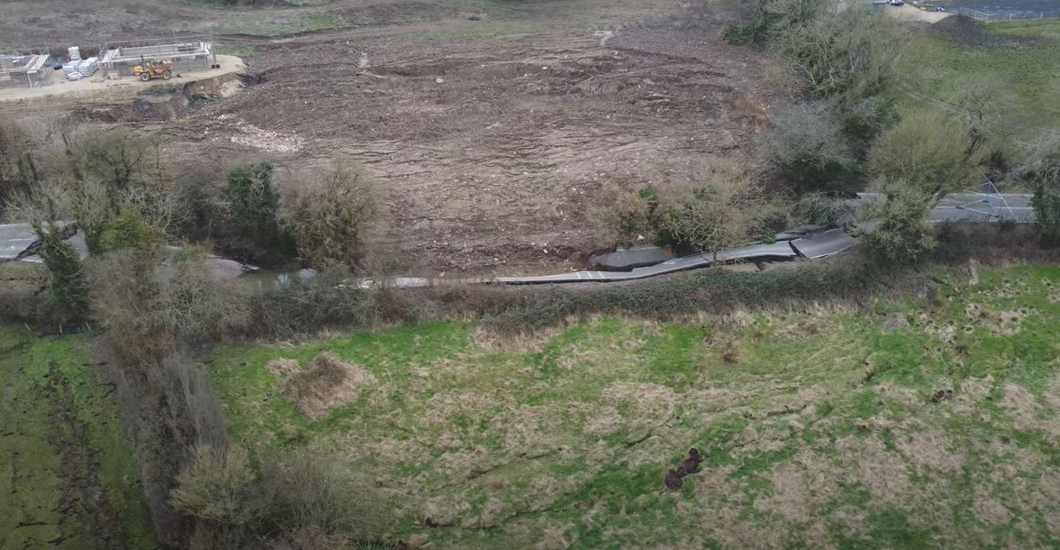 A drone video of the B4069 Lyneham landslide