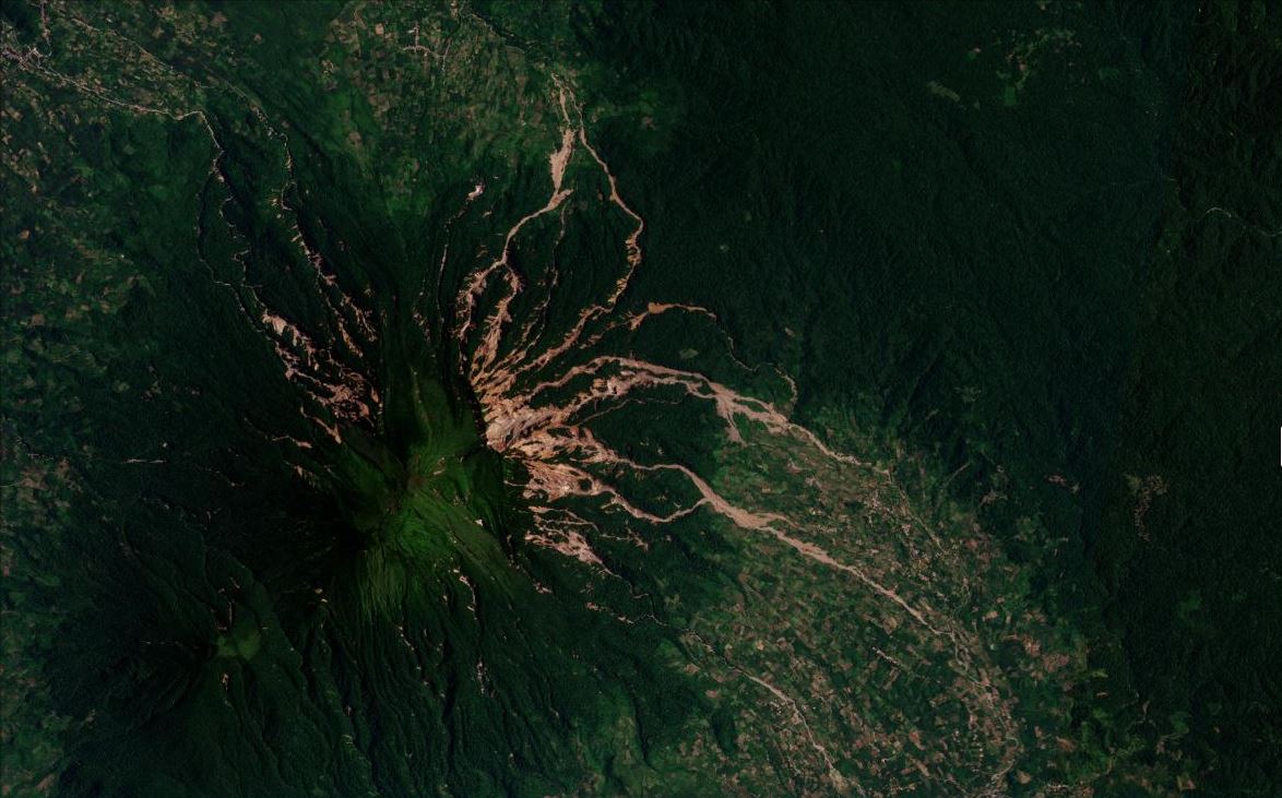 Satellite image of the landslides triggered by the 25 February 2022 Sumatra earthquake. 