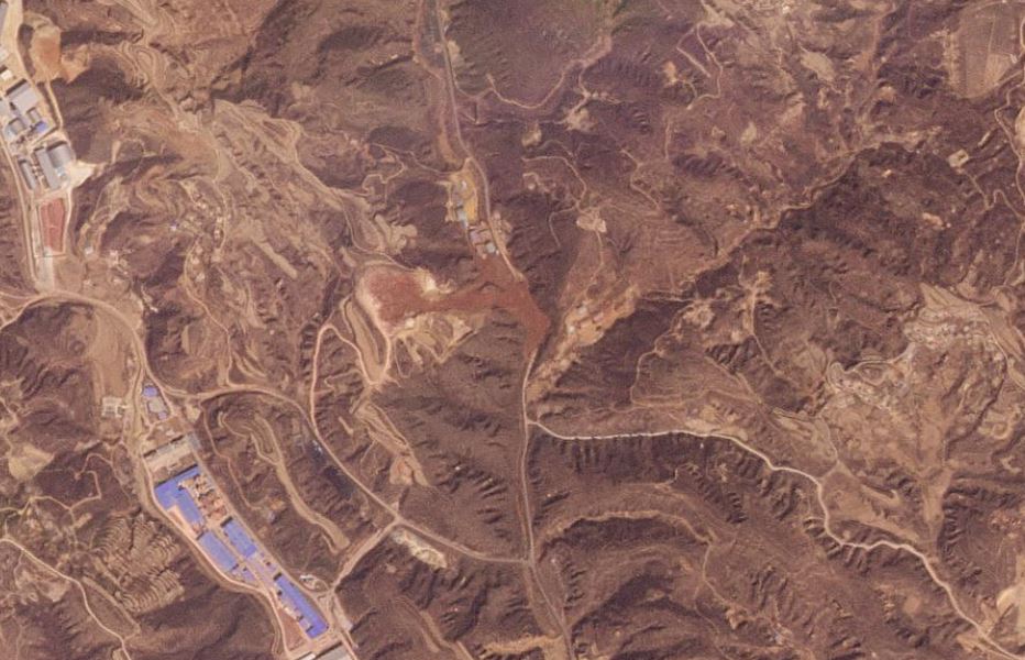Satellite image of the 27 March 2022 tailings dam failure at Wenquan Township in Shanxi Province China.
