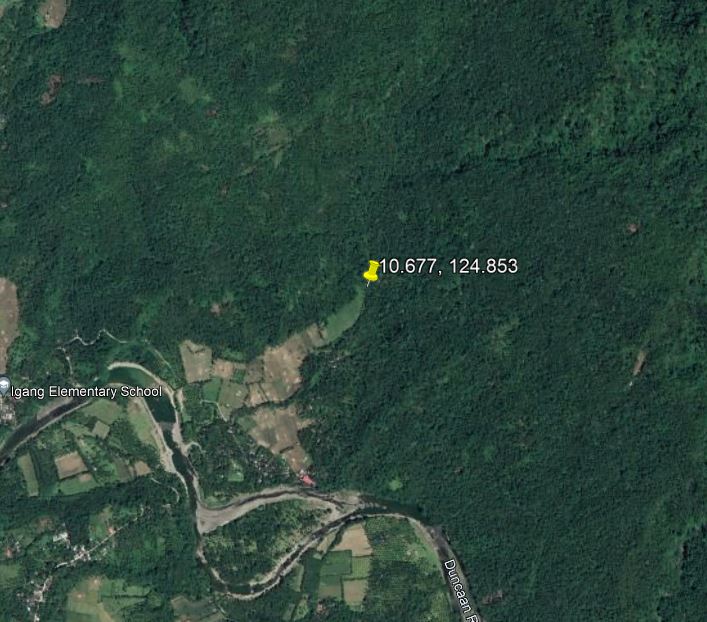 Google Earth image of the site of the Kantagnos village landslide in the Philippines. 