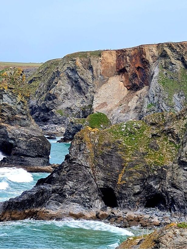 The image of a face following a rockfall at Bedruthan Steps in Devon. 