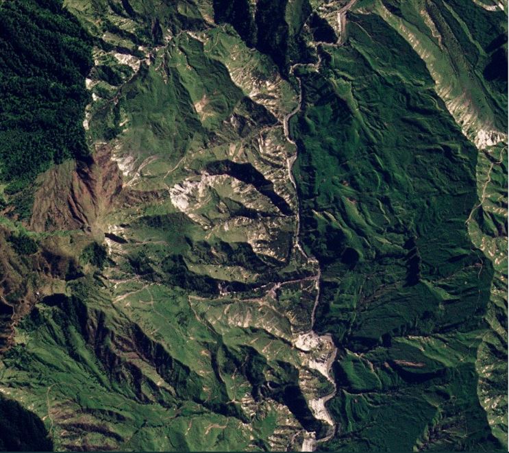 Satellite imagery showing some of the new landslides in the Wairoa area of New Zealand. 