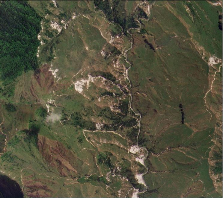 Satellite imagery showing the area affected by landslides in the Wairoa area of New Zealand. 