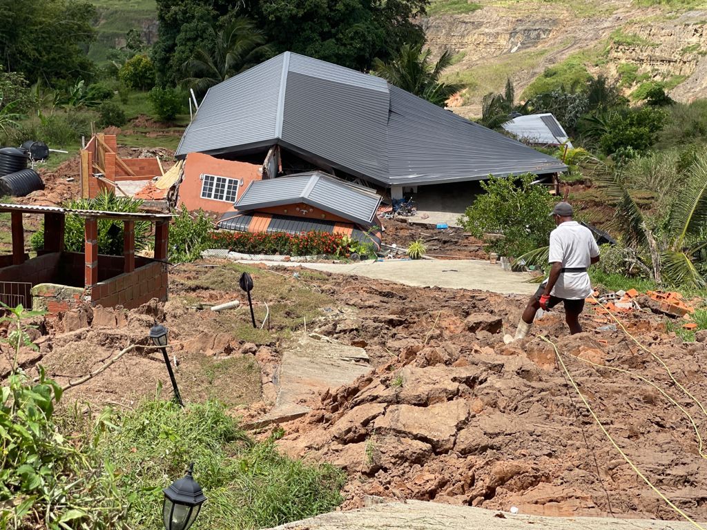 Landslide damage from the landslide at Claxton Bay in Trinidad. 