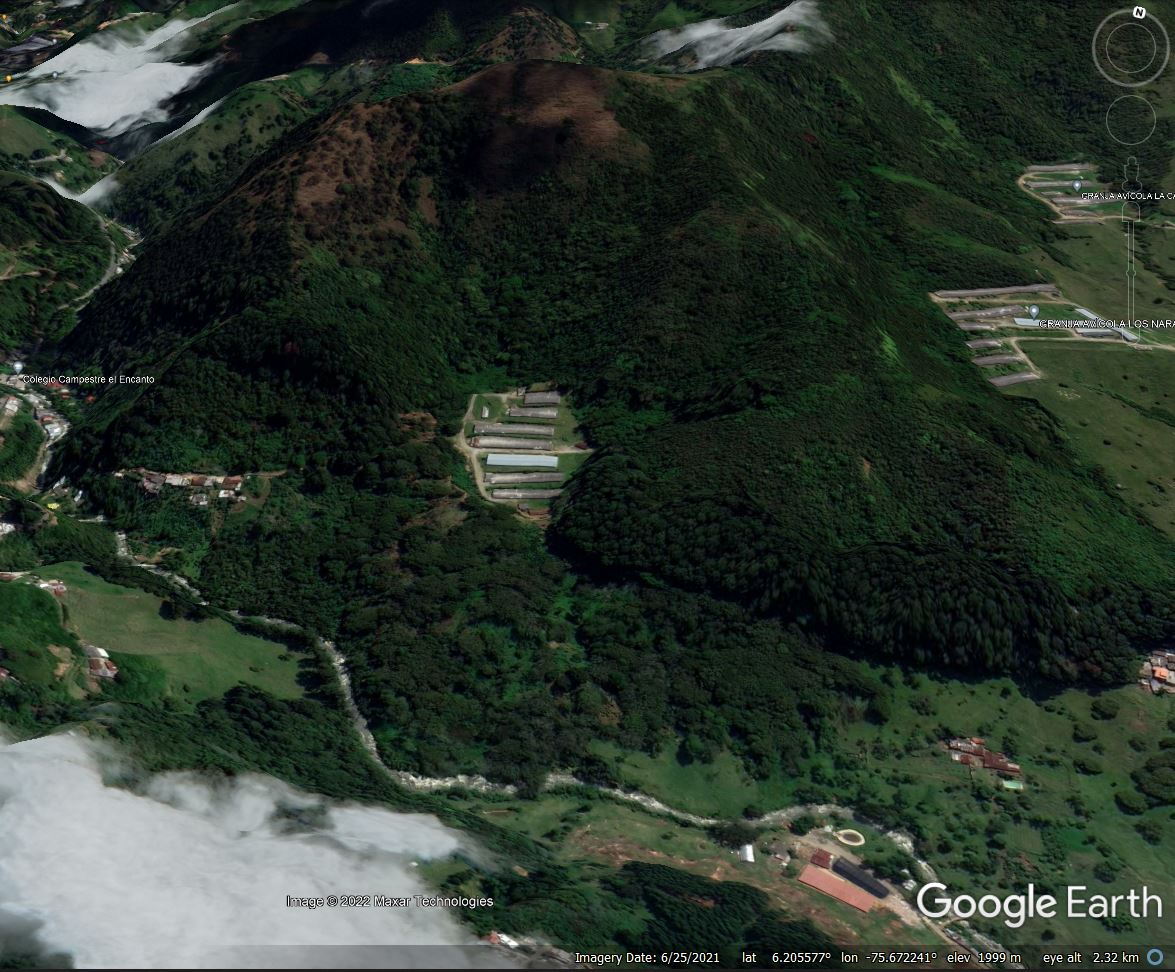Google Earth image of the site of the of the 13 July 2022 landslide at San Antonio de Prado in Colombia.