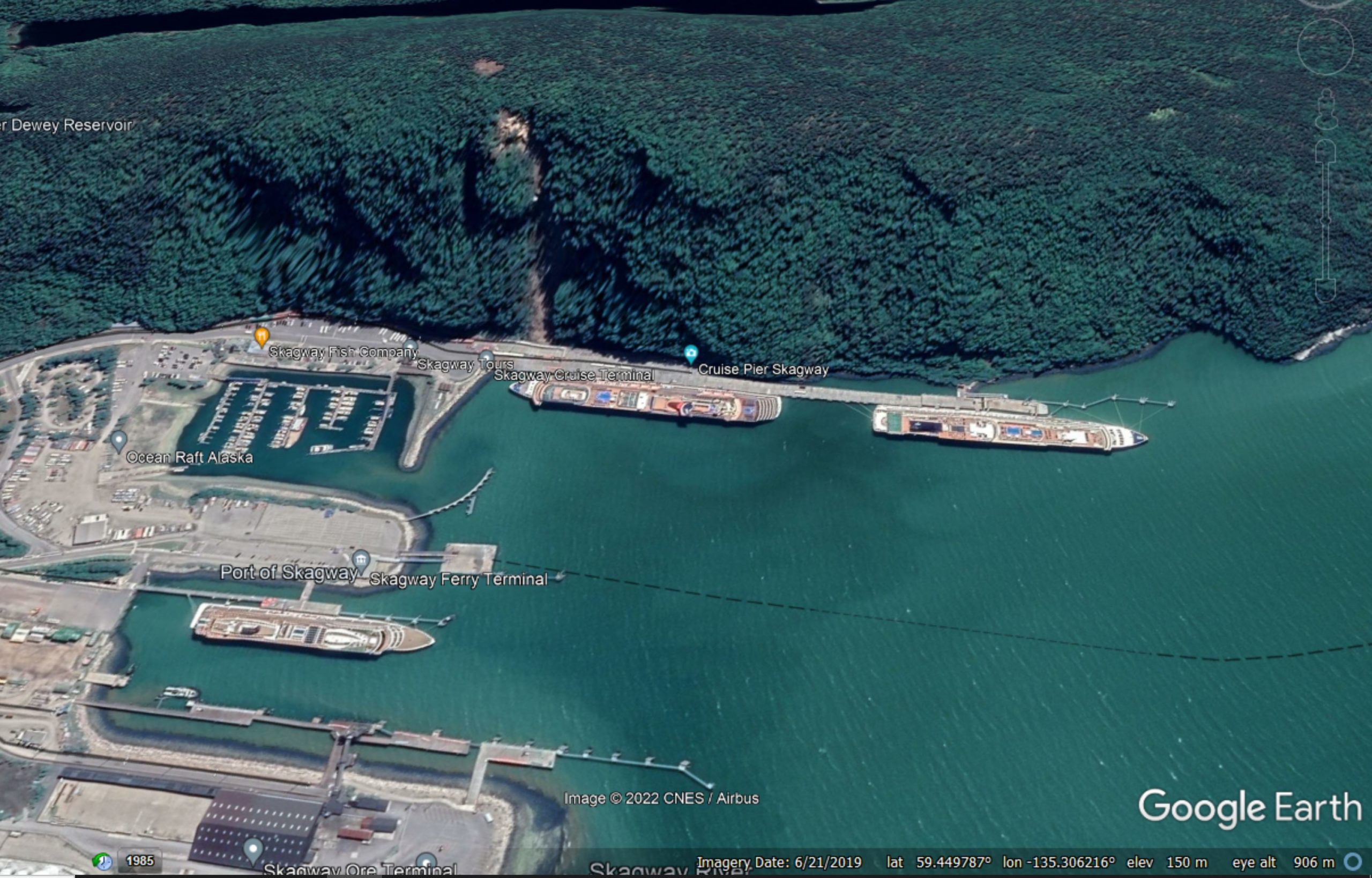 Google Earth image of the port at Skagway.