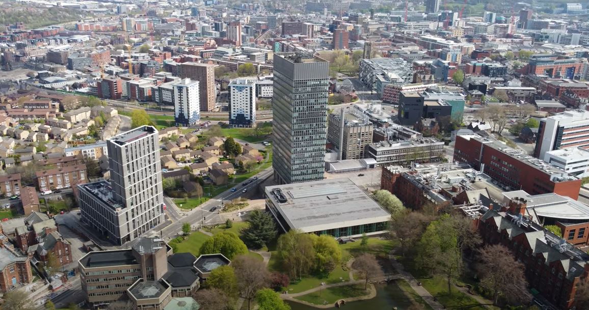 An aerial image of the University of Sheffield campus.