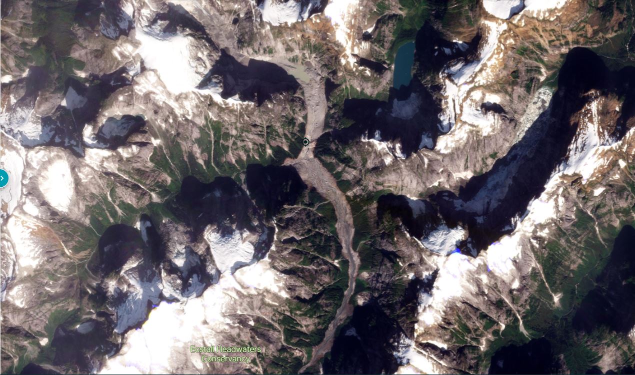 Satellite image of the rock avalanche on the Ecstall River in BC, collected on 20 September 2022. 