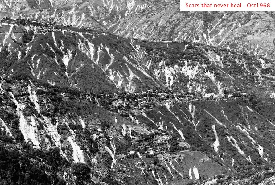 Landslides triggered by the October 1968 rainstorms in Darjeeling, India.