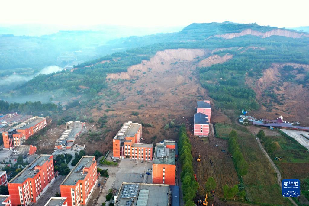 The aftermath of the 1 September 2022 landslide at Hongya Village in Qinghai. 