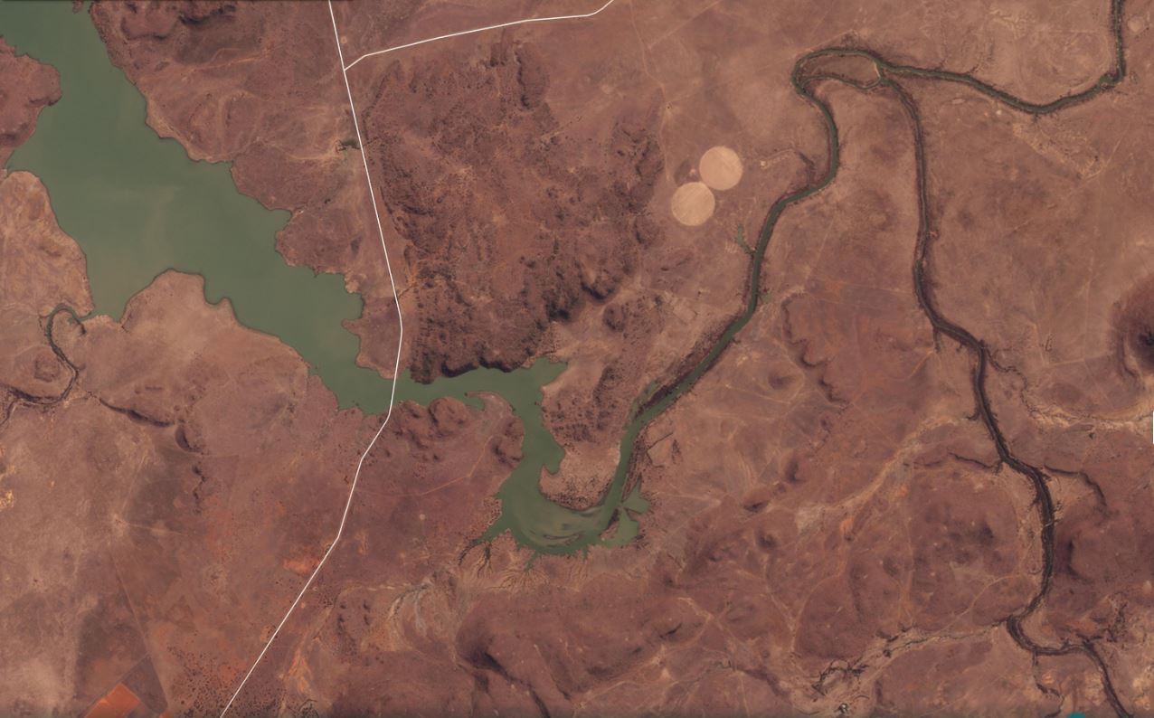Satellite image of the Kalkfontein Reservoir, collected on 8 September 2022, before the Jagersfontein tailings dam accident. 