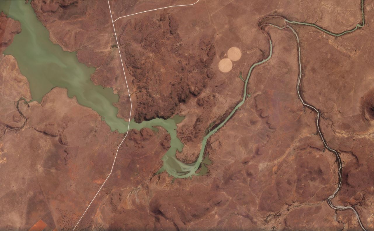 Satellite image of the Kalkfontein Reservoir, collected on 12 September 2022, before the Jagersfontein tailings dam accident. 