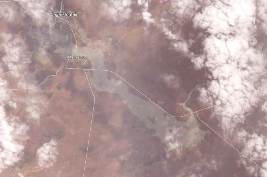 Satellite image showing the aftermath of the 11 September 2022 Jagersfontein tailings dam failure in South Africa.
