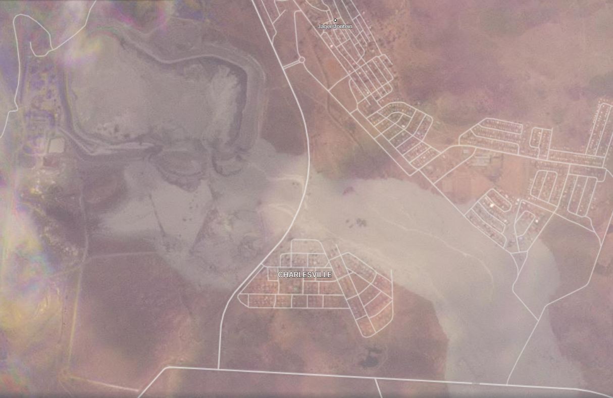 Satellite image showing the aftermath of the 11 September 2022 Jagersfontein tailings dam failure in South Africa. This image shows the failed tailings facility and inundation of local communities.