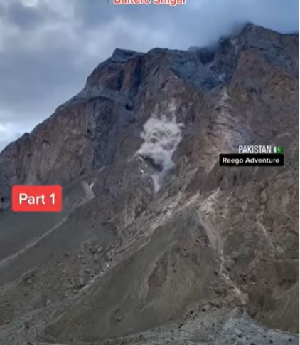 The early stages of the rockslide at K2 in Pakistan.