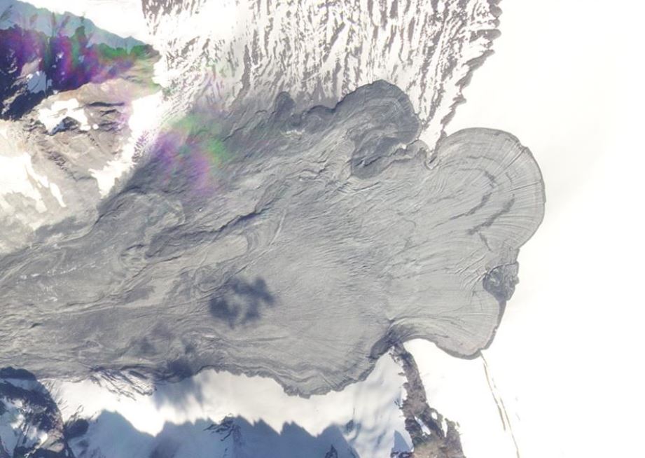 Satellite image of the toe of the 17 September 2022 rock avalanche at Lamplugh Glacier, collected on 18 September 2022. 