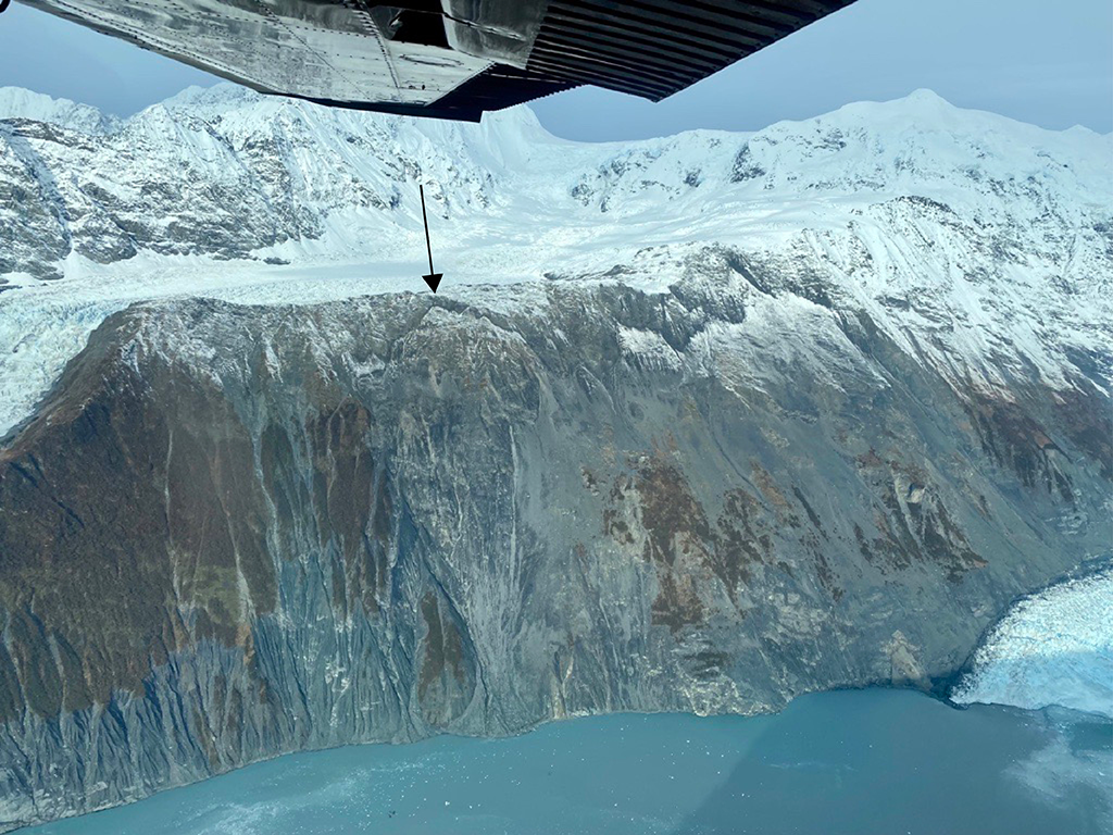 The rapidly deforming section of the Barry Arm landslide in Alaska.