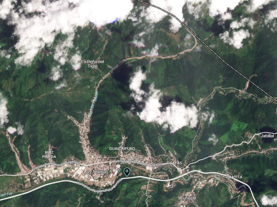 Satellite image of Las Tejerías in Venezuela after the mudslide of 8-9 October 2022.  