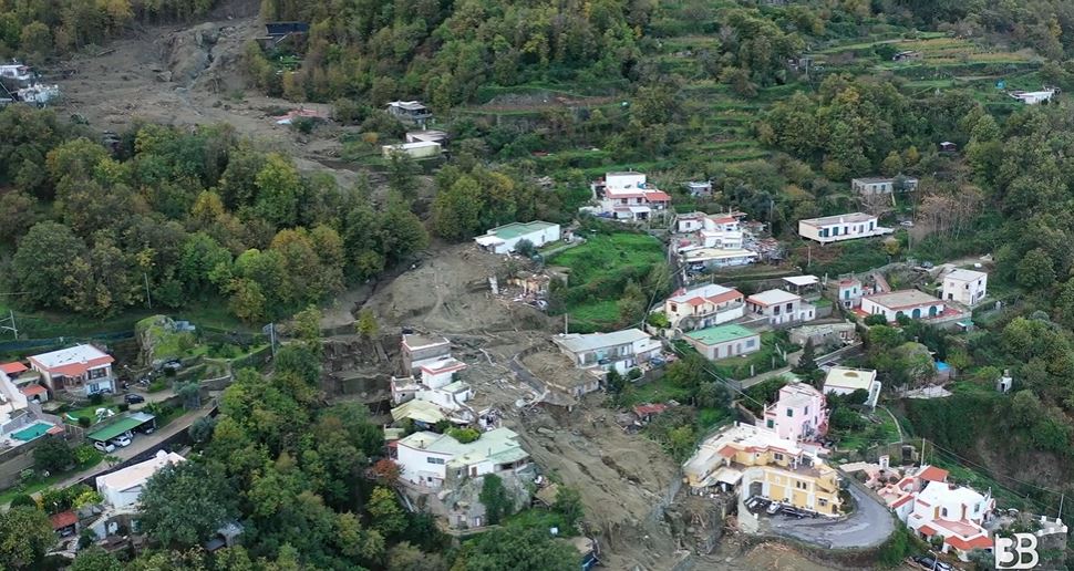 A still from a drone video showing the track of the 27 November 2022 landslide at Casamicciola in Italy. 