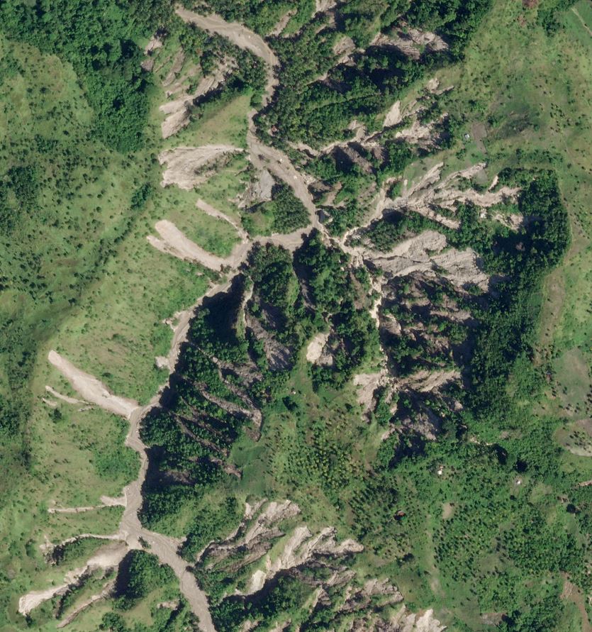 Planet Labs SkySat image of a cluster of the Kusiong landslides in the Philippines.