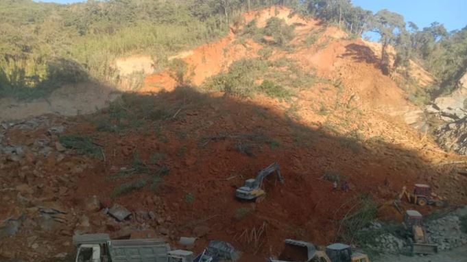 The aftermath of the 14 November 2022 landslide at Maudarh in Mizoram. 