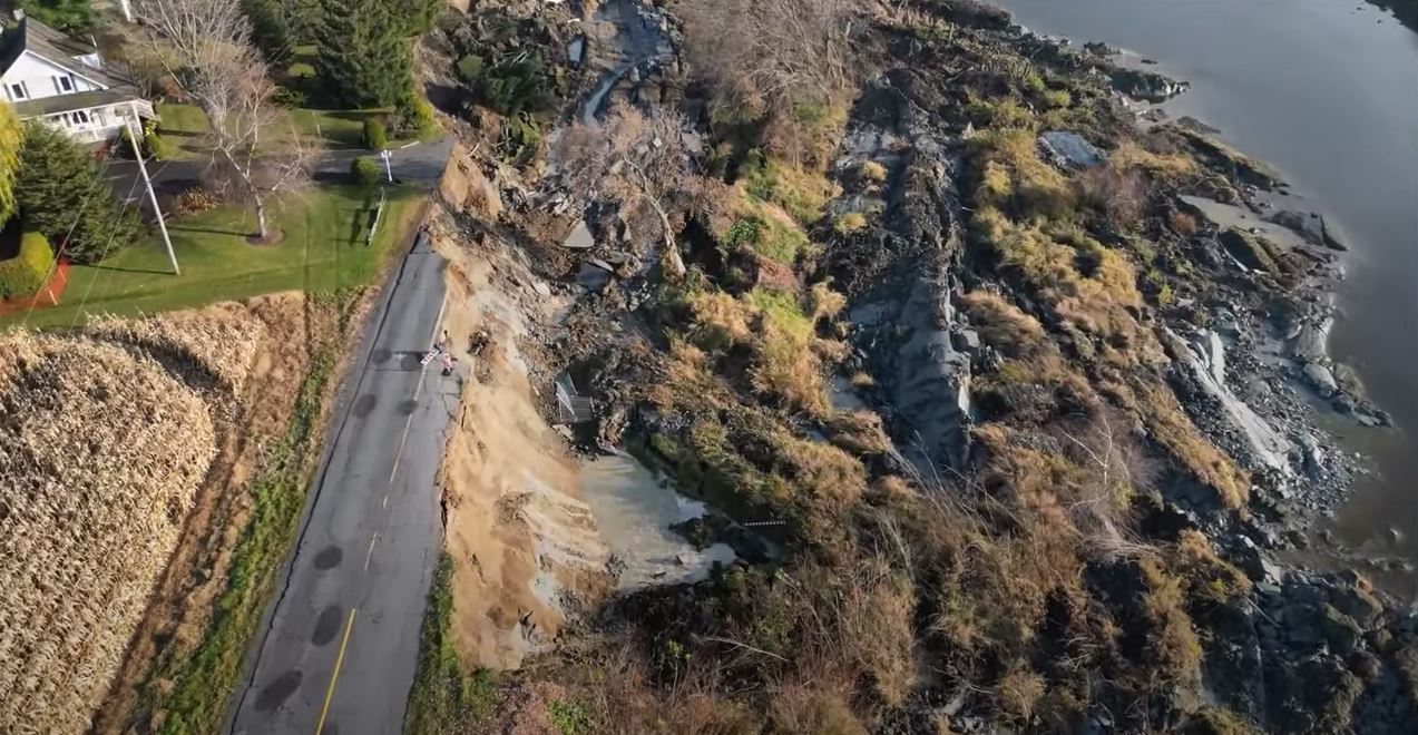 The aftermath of the  1 November 2022 landslide at Pierreville, Canada. 