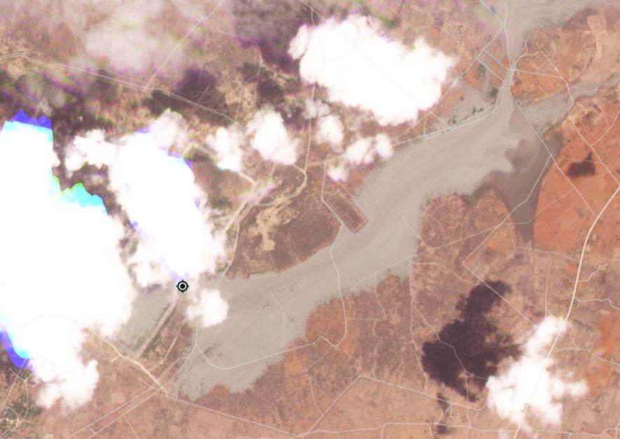 Planet Labs image of the site of the tailings dam breach at the Williamson Mine in Tanzania.