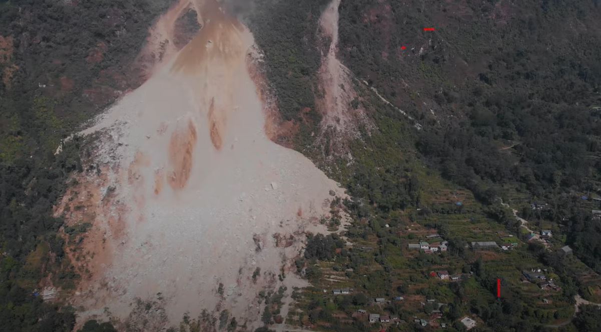 The landslide at Pathing in northern India.