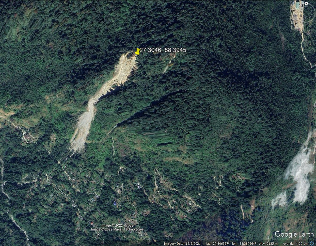 Google Earth image of the Gaguney landslide in India, collected in 2021.